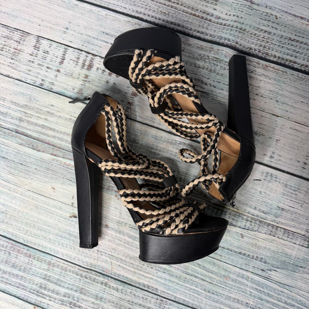L.A.M.B. Black Platform Braided-Strap Heels - Picture 2 of 4